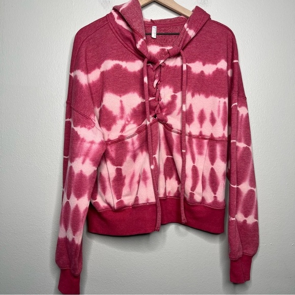 Free People Movement Women Sweater Large Pink Tie Dye‎ Believer Hoodie Beach - Picture 1 of 13